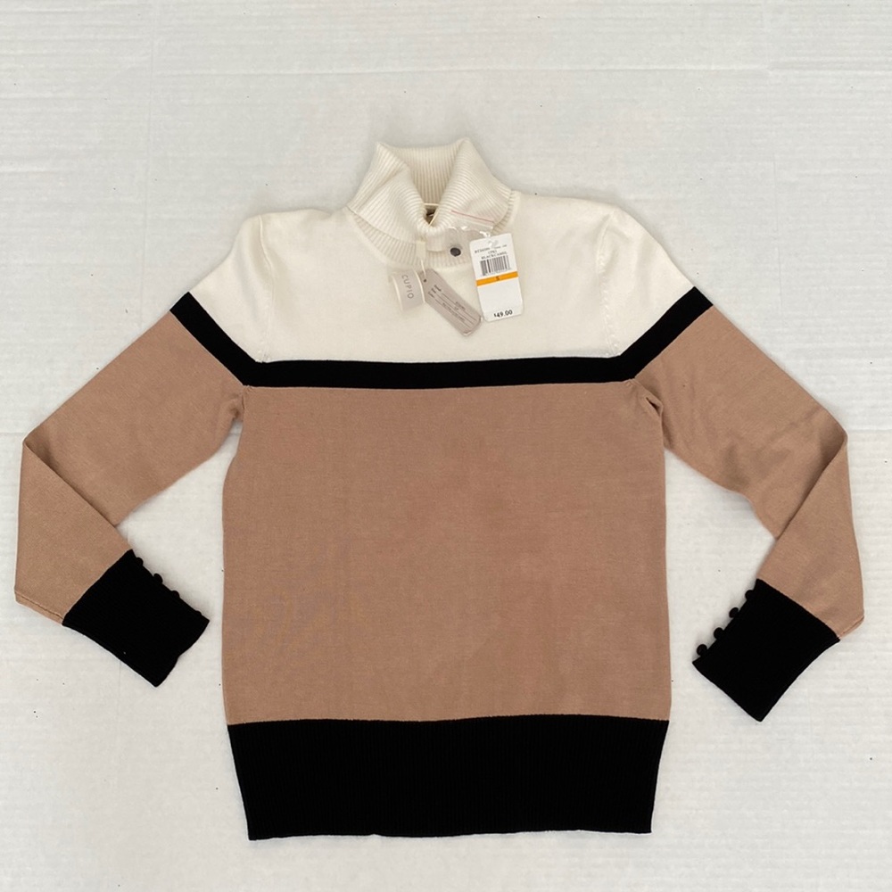 Cupio, women’s small, cream, black and Carmel turtleneck sweater